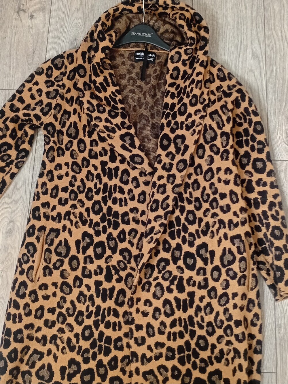 Frank Lyman Design Leopard Print Long Cardigan - Tan and Black